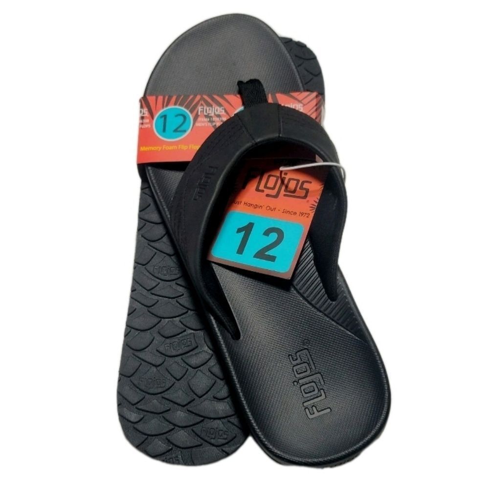 Flojos Men's Memory Foam Flip Flop MEMEX Footbed Arch Support Black Size 12